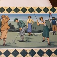 VTG Greeting Card Golfers in knickers argyle border ~ new picture