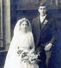 Antique 1916 Vintage Bride Groom Wedding Photo Studio Portrait  #5 picture