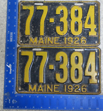 Maine LIcense Plate 1926 Tag 26 Me # 77-384 77384 Pair set picture