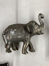 Silver Tone Cast Metal Carved Elephant Figurine Statue picture