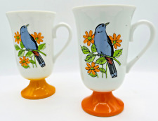 Fred Roberts Vintage Song Bird Pedestal Footed Irish Coffee Mugs Set of 2 Tea picture