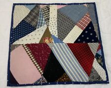 Vintage Antique Patchwork Quilt Table Topper, Crazy, Calico Patches, Blue, Multi picture