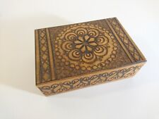 Vintage Wood Trinket Box With Pyrography  Folk Art Ornaments - Hungary 1960s picture
