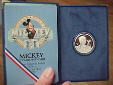 1988 DISNEY MICKEY WALT 60 YEARS WITH YOU PROOF 1 OZ 999 SILVER ROUND #00817 COA picture