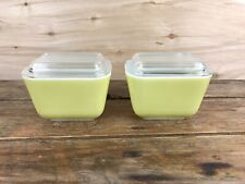 Set Of 2 Vintage Pyrex Yellow Green Refrigerator Dish 501B 1.5 Cup w/ Lids picture