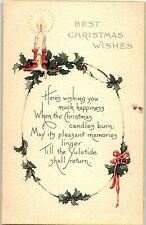 c1920 BEST CHRISTMAS WISHES CANDLE HOLLY BELIOT KANSAS POSTCARD 41-12 picture
