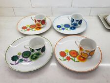 Snack/Luncheon Plates/Cups Set (for4) Japan 1960's FLOWER-POWER RETRO - SWEET picture