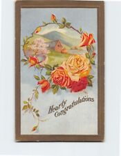 Postcard Hearty Congratulations Flower Art Print Embossed Card picture