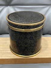 Vintage Chinese Fine Black Cloisonne Humidor Jar w/ Gold Floral & Scrolling Dec. picture