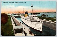 Steamship North-West Passing Through the Locks, Sault Ste. Marie, NY - Postcard picture