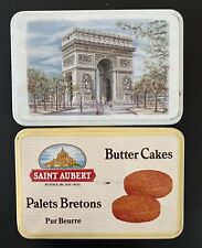 2 Vintage French Candy Cookie Tins Boxes Storage Trinket Paris Mont St Michel picture
