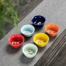 Celadon Six-Color Fish Cup Blue and White Porcelain Kung Fu Tea Cup 6 Pc picture