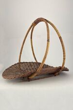Vintage Primitive Woven Rattan Wicker Firewood Basket with Feet picture