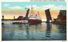 Postcard WI Racine on Lake Michigan Harbor Scene Linen Unposted Vintage PC H1945 picture