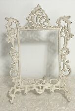 Antique White Cast Metal Photo Frame Easel Back Shabby Chippy Cottage Roses picture