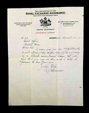 Vtg Letterhead 1915 Royal Exchange Assurance Handwritten Letter Providence RI picture