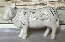 Ceramic Cow Figurine Butcher Chart Diagram White W/black Country Farmhouse NEW picture