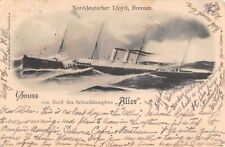 SS ALLER AT SEA ~ NORD-DEUTSCHER LLOYD LINE, ARTIST IMAGE ~ used Italy 1901 picture
