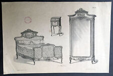 1875 Large Antique Lithograph Print of French Bedroom Furniture - Pl 85 picture