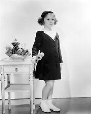 Shirley Temple holding flowers in coat and hat 4x6 inch photo picture