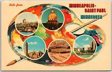 Minneapolis-Saint Paul Minnesota MN, Colorful Map, Greetings, Vintage Postcard picture