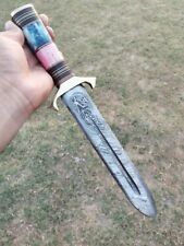 Rare Custom Handmade Damascus Steel Hunting Bowie Knife Color Camel Bone Handle picture