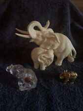VINTAGE ESTATE 3PC ELEPHANT STATUE LOT CLOISONNE IVORY RESIN BRASS RARE OLD picture