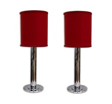 Pair of Nessen Lighting Chrome Table Lamps with Red Shades Contemporary Modern picture