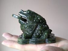 3-leg Money Toad Dark green South China jade fengshui frog statue for home store picture