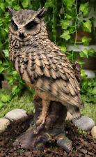 Realistic Nature Wildlife Eurasian Eagle Owl Perching On Tree Statue 14.25