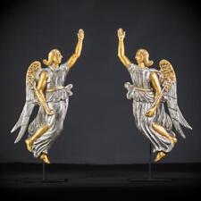 Pair Angel Sculptures | Antique Wood Carved Gilded Putti 1800s Cherubs 18.5