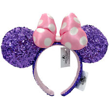 Purple Sequin Minnie Mouse Ears Disney Parks Pink Polka Dot Cute Bow Headband picture