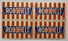 RARE ON WITH ROOSEVELT PRESIDENTIAL CAMPAIGN POSTER STAMP BLOCK UNUSED picture