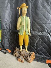 very unique extra large figurine- farmer on a log- 2 pieces picture
