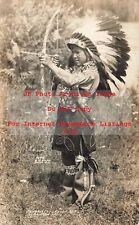 Native American Menominee Indian, RPPC, Boy in Costume Shooting Arrow, Wisconsin picture