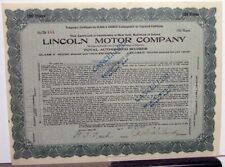1920 Lincoln Motor Co Stock Certificate TD 449 Notarized Original Memorabilia picture