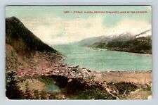 Juneau AK, Gastineau Channel Aerial Town View, Shore Alaska Vintage Postcard picture