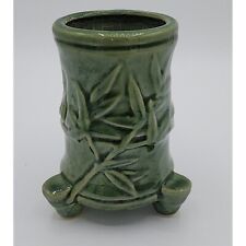 Vintage Green Bamboo Majolica Glaze 3 Footed 4” Ceramic Vase NWOT picture