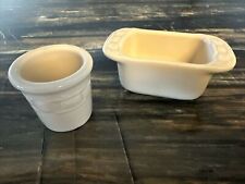 Longaberger Pottery Woven Traditions Mini 4 “ Loaf Pan + Votive Cream Ivory EUC picture