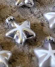 6 Vtg Hand Blown | Glass Star Christmas Ornaments | Sliver Glitter Matte | Shiny picture