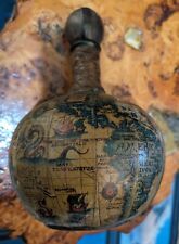 Vintage Italy Leather Wrapped Decanter Wine Bottle Old World Map Sea Monster picture