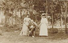 Three People Outside Real Photo Postcard rppc picture