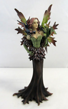 Woodland Fairy w/ Leaf Wings Holding Pair of Dragons Resin Figurine Green Dress picture