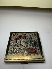 Volupte Powder Compact 1950s Asian Exotic Animals Foliate Background Signed Vtg picture