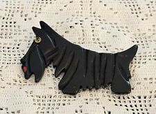 VINTAGE LARGE BLACK CARVED BAKELITE SCOTTIE DOG - SCOTTISH TERRIER PIN-GLASS EYE picture