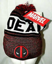 Marvel Comics Deadpool Red Heather Winter Knit Cap Hat New OSFM Pom-Pom picture