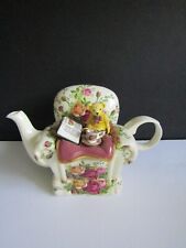 1996 HTF Royal Albert Old Country Roses Paul Cardew Teddy Bear in a Chair Teapot picture