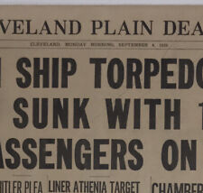 Sept 4, 1939  Newspaper - British Ship Torpedoed/Sunk - Start Of World War II 2 picture