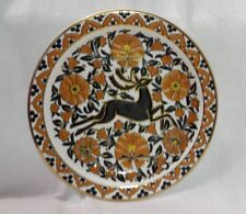 Vtg Ibiscus Ceramics Gilded Floral Deer Wall Plate Hand Painted in Greece 9-7/8