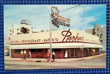 Vtg c1950s Parham's Restaurant Soda & Bar B-Q Miami Beach FL Postcard picture